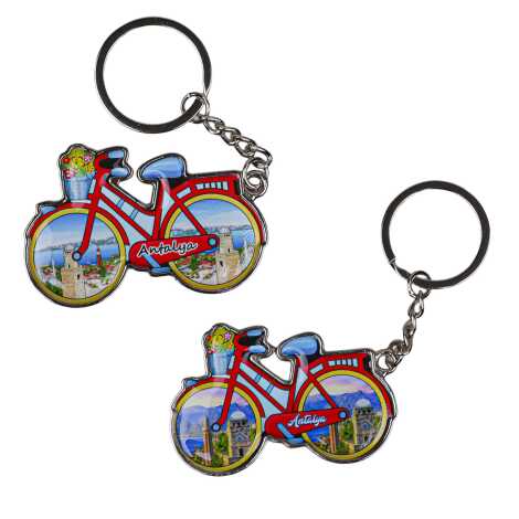Antalya Themed Bicycle Shaped Metal Keychain - 2