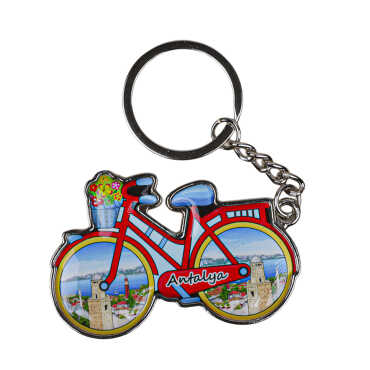 Antalya Themed Bicycle Shaped Metal Keychain - 3