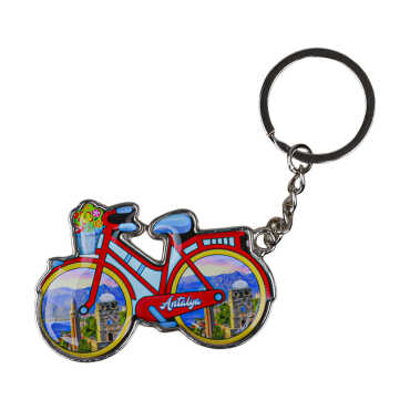 Antalya Themed Bicycle Shaped Metal Keychain - 4