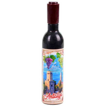 Antalya Themed Bottle Shaped Metal Wine Bottle Corkscrew Opener-Magnetic 115x25x25 mm - Thumbnail