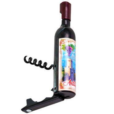 Antalya Themed Bottle Shaped Metal Wine Bottle Corkscrew Opener-Magnetic 115x25x25 mm - Thumbnail