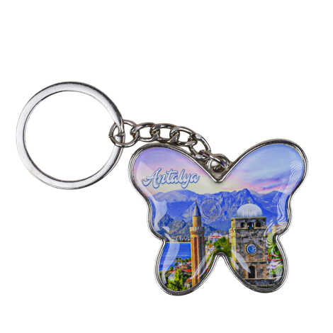 Antalya Themed Butterfly Shaped Metal Keychain - 1