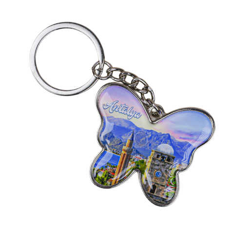 Antalya Themed Butterfly Shaped Metal Keychain - 2