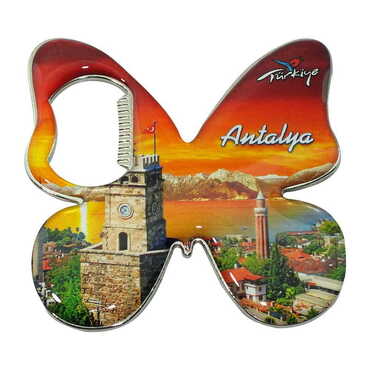 Myros - Antalya Themed Butterfly Shaped Metal Magnetic Bottle Opener 70x70 mm