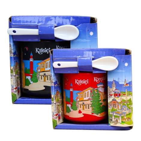 Antalya Themed Cappuccino Mug with Spoon in Gift Box - 2