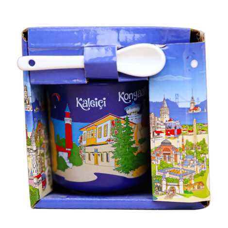 Antalya Themed Cappuccino Mug with Spoon in Gift Box - 5