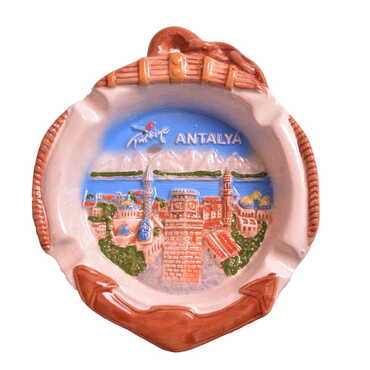 Myros - Antalya Themed Ceramic Blue Anchor Ashtray