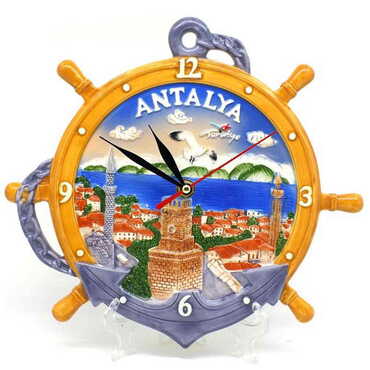 Myros - Antalya Themed Ceramic Blue Anchor Clock