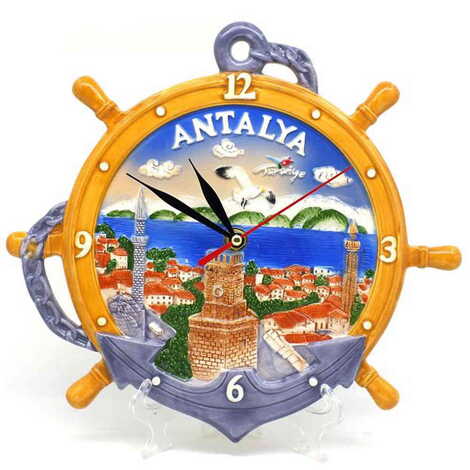 Antalya Themed Ceramic Blue Anchor Clock