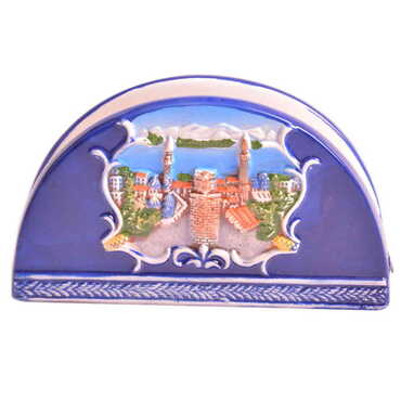 Myros - Antalya Themed Ceramic Blue Napkin Holder