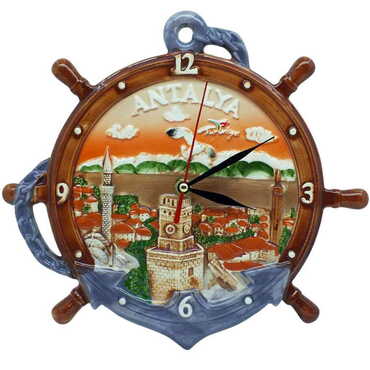 Myros - Antalya Themed Ceramic Brown Anchor Clock