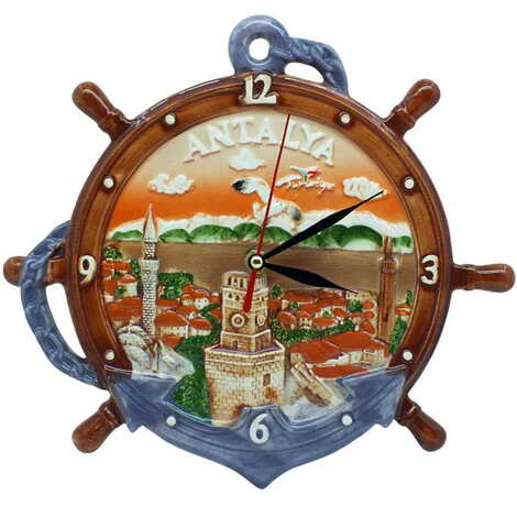 Antalya Themed Ceramic Brown Anchor Clock