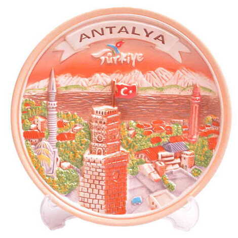 Antalya Themed Ceramic Brown Decorative Plate 15 Cm