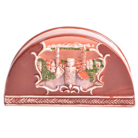 Antalya Themed Ceramic Brown Napkin Holder