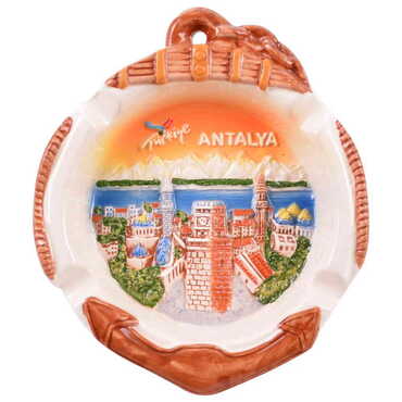 Antalya Themed Ceramic Orange Anchor Ashtray - Thumbnail