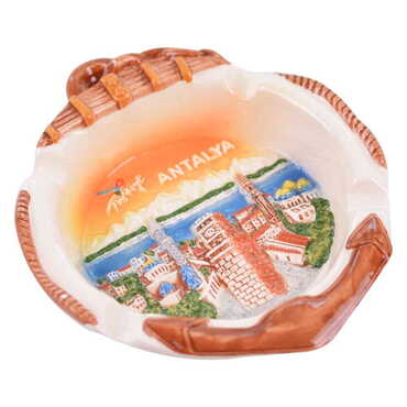 Antalya Themed Ceramic Orange Anchor Ashtray - Thumbnail