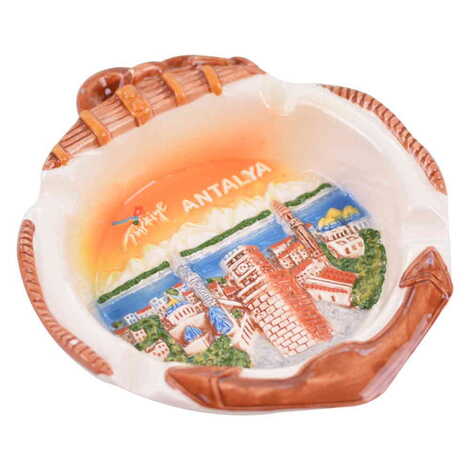 Antalya Themed Ceramic Orange Anchor Ashtray