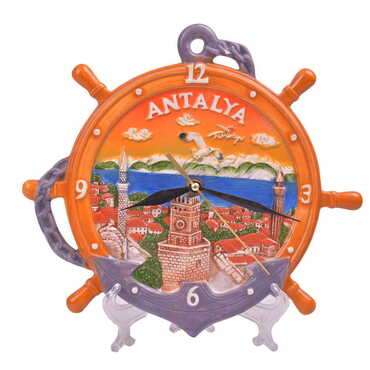 Myros - Antalya Themed Ceramic Orange Anchor Clock