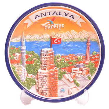 Antalya Themed Ceramic Orange Decorative Plate 15Cm - Myros