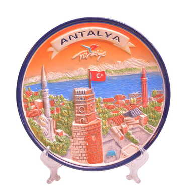 Myros - Antalya Themed Ceramic Orange Decorative Plate 20 Cm