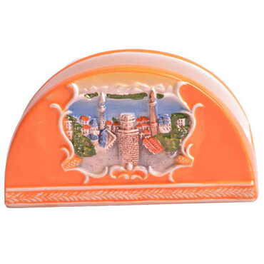 Myros - Antalya Themed Ceramic Orange Napkin Holder