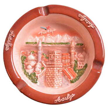 Myros - Antalya Themed Ceramic Round Brown Anchor Ashtray