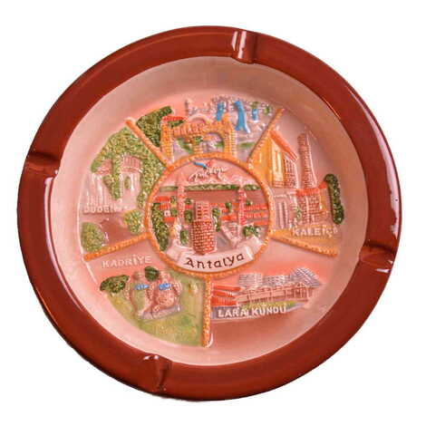 Antalya Themed Ceramic Round Dark Brown Anchor Ashtray