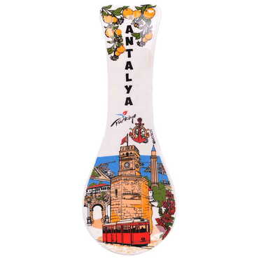 Antalya Themed Ceramic Serigraphy Printed Spoon Rests - Thumbnail