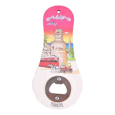 Myros - Antalya Themed Classic Shaped Printed MDF Wooden Bottle Opener 170x79 mm