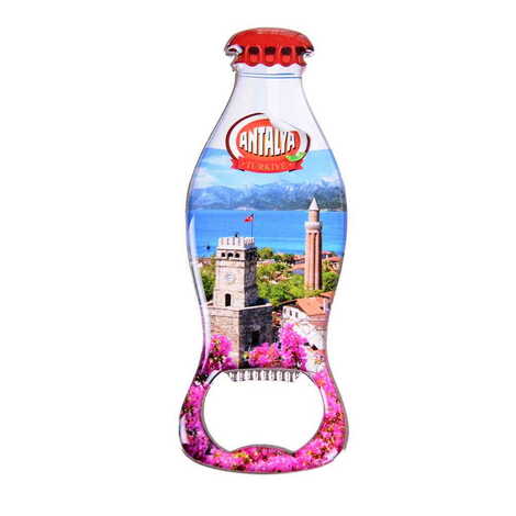 Antalya Themed Coke Bottle Shaped Metal Magnetic Bottle Opener 120x41 mm