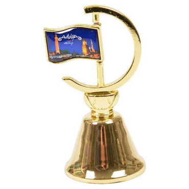 Myros - Antalya Themed Collectible Souvenir Double Face Metal Spinner Flag Bell - Golden Color