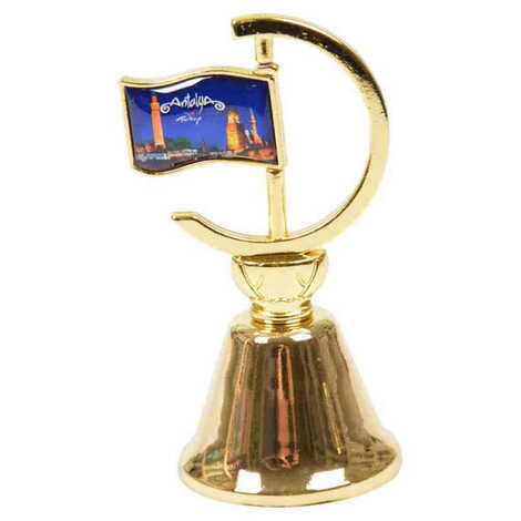 Antalya Themed Collectible Souvenir Double Face Metal Spinner Flag Bell - Golden Color