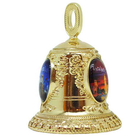 Antalya Themed Collectible Souvenir Metal Bell - Golden Color 45x60 mm