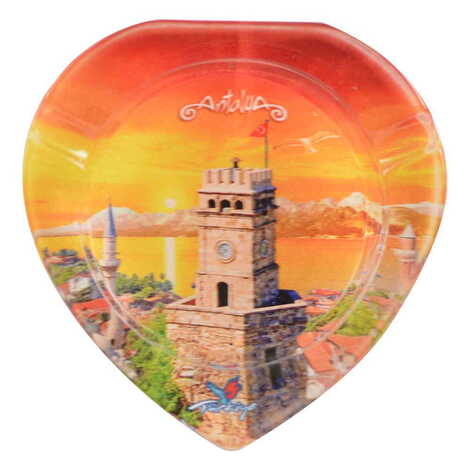 Antalya Themed Custom Printed Heart Shaped Glass Ashtray