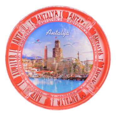 Myros - Antalya Themed Custom Printed Round Glass Ashtray