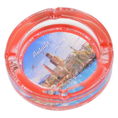 Antalya Themed Custom Printed Round Glass Ashtray