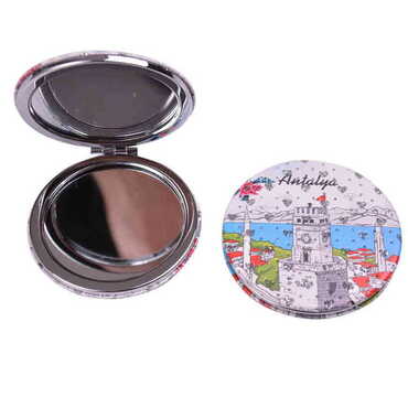 Antalya Themed Custom Printed Round Pocket Mirror - Thumbnail