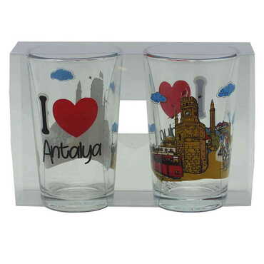 Myros - Antalya Themed Custom Printed Turkish Coffee Water Glass of 2 pcs