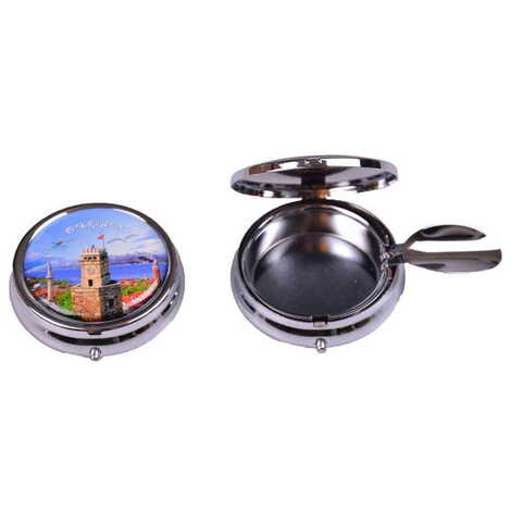 Antalya Themed Customised Metal Epoxy Travel Pocket Ashtray 50x15 mm