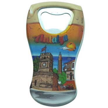 Antalya Themed Customised UV Printed Beer Glass Shape Plastic Base Bottle Opener 52x97 mm - Thumbnail