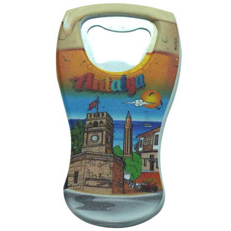 Antalya Themed Customised UV Printed Beer Glass Shape Plastic Base Bottle Opener 52x97 mm