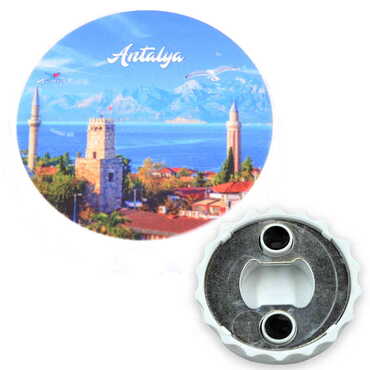 Myros - Antalya Themed Customised UV Printed Bottle Cap Shaped Plastic Base Bottle Opener 58x15 mm