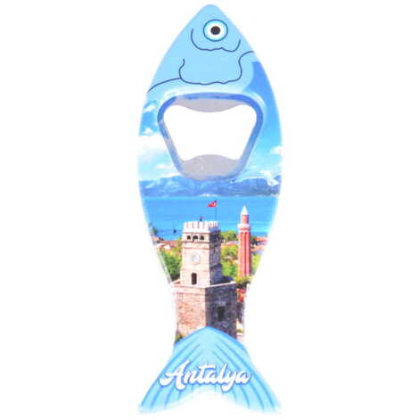 Antalya Themed Customised UV Printed Fish Shape Printed Plastic Base Bottle Opener 42x130 mm