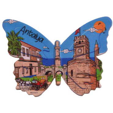 Myros - Antalya Themed Customised UV Printed Plastic Base Butterfly Shaped Fridge Magnet 80x58 mm