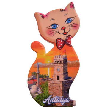 Antalya Themed Customised UV Printed Plastic Base Cat Shaped Fridge Magnet 43x87 mm - Thumbnail