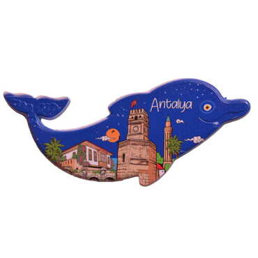 Antalya Themed Customised UV Printed Plastic Base Dolphin Shaped Fridge Magnet 110x50 mm - Thumbnail