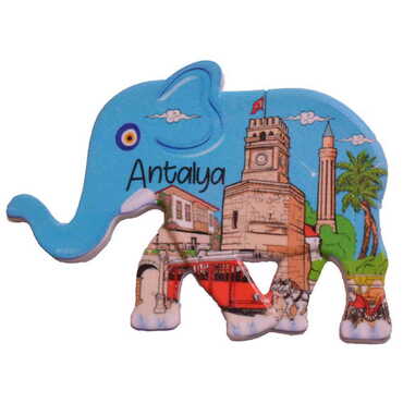 Myros - Antalya Themed Customised UV Printed Plastic Base Elephant Shaped Fridge Magnet 86x62 mm