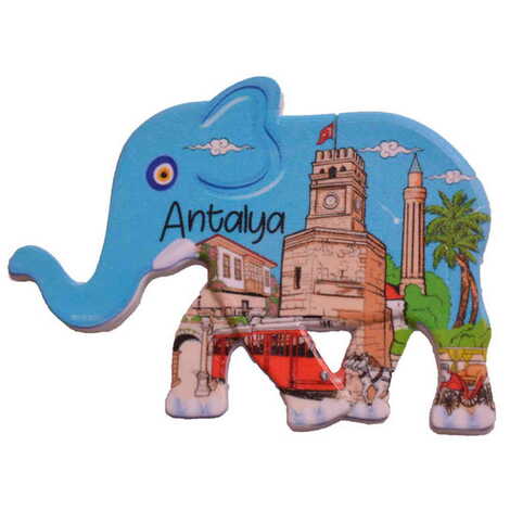 Antalya Themed Customised UV Printed Plastic Base Elephant Shaped Fridge Magnet 86x62 mm