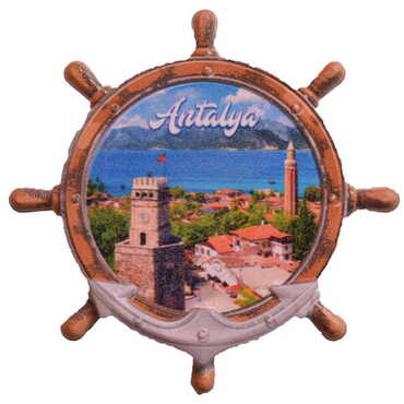 Antalya Themed Customised UV Printed Plastic Base Marin Rudder Shaped Fridge Magnet 82x82 mm - Thumbnail