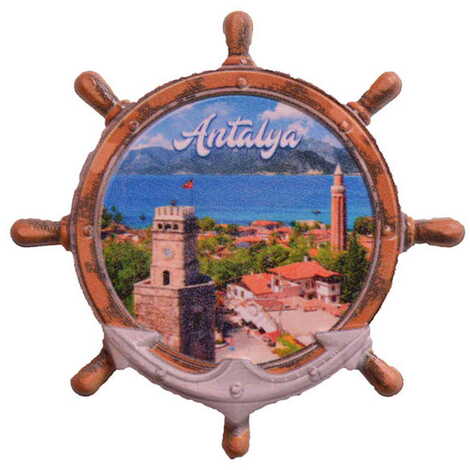 Antalya Themed Customised UV Printed Plastic Base Marin Rudder Shaped Fridge Magnet 82x82 mm